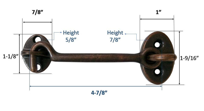  [AUSTRALIA] - QCAA Heavy Duty Solid Brass Barn Door Hook Latch & Eye, 5" Antique Copper, 1 Pack Antique Copper (5")