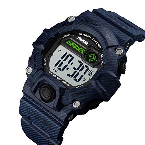 Boys Camouflage LED Sports Kids Watch Waterproof Digital Electronic Military Wrist Watches for Kids with Silicone Band Alarm Stopwatch Watches Age 5-10 Denim Blue - LeoForward Australia