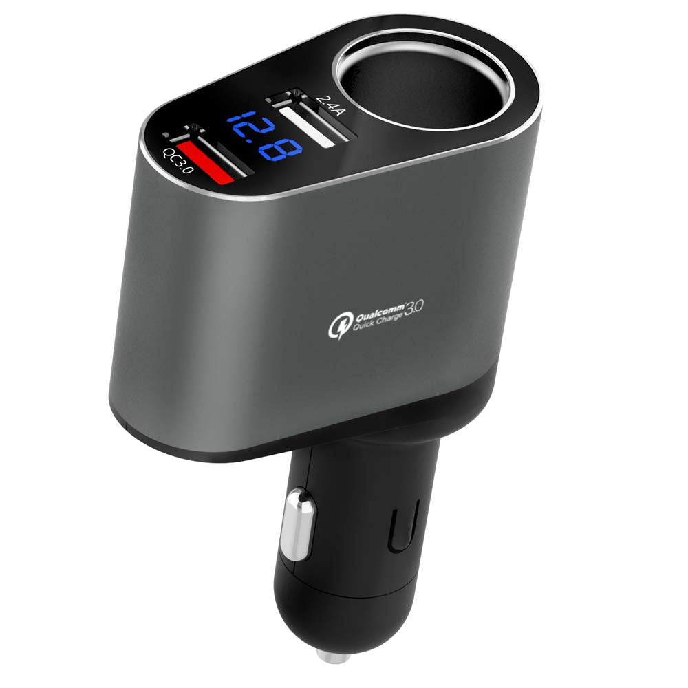  [AUSTRALIA] - Timloon Car Charger Adapter, 60W Cigarette Lighter Socket Splitter, Dual USB Quick Charge 3.0 and 2.4A USB, Voltage Display for iPhone,iPad,Smart Phone,Andriod,Samsung,Dash Cam,GPS (12V-24V) Silver