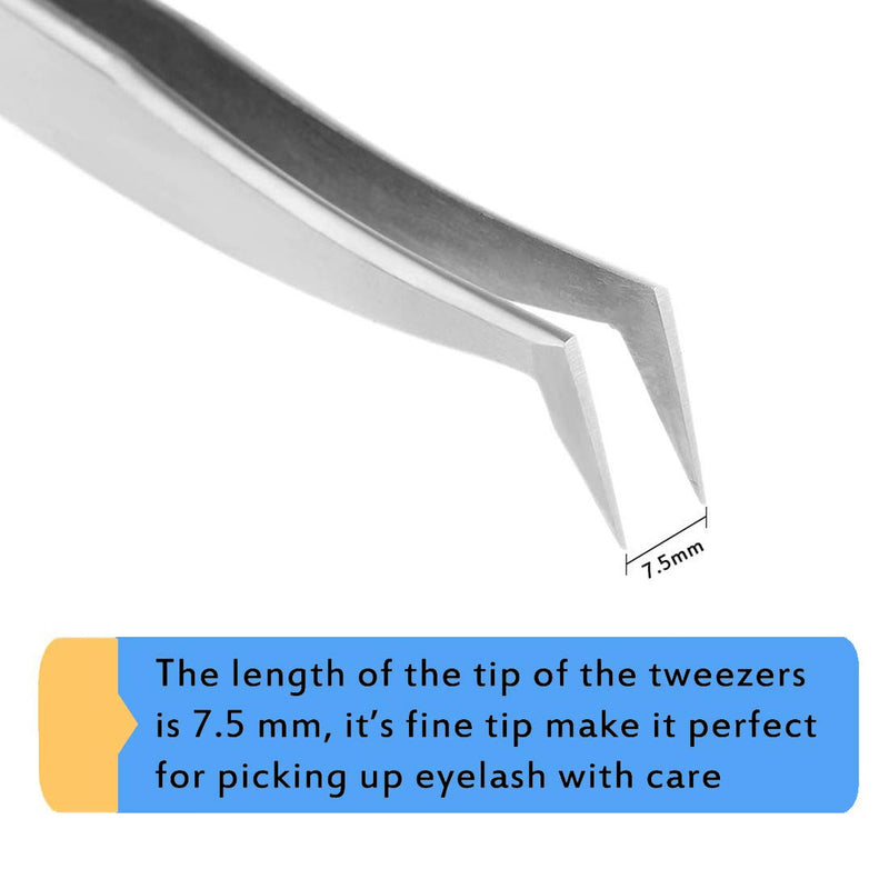 Volume Eyelash Extension Tweezer - FEITA Professional Angled Curved Pointed L-Shaped Precision Tweezers for 3D 4D 6D Lashes Extension - Silver - LeoForward Australia