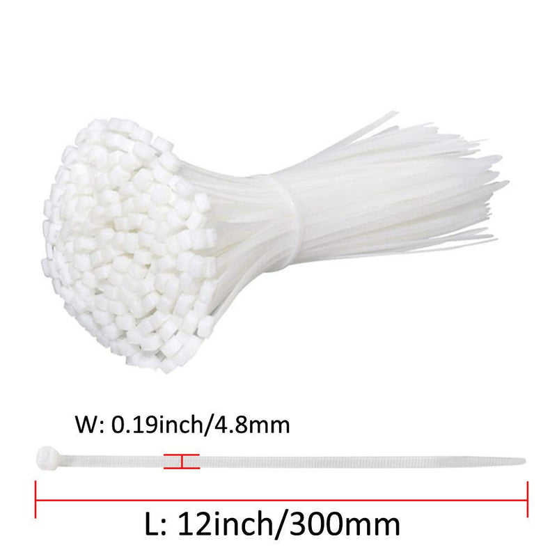  [AUSTRALIA] - ETOPARS 250 X White 12" Self Locking Nylon Plastic Cable Ties 50 Pounds Width 0.19inch Electrical Wrap Protected Wire Cord Zip Tie Strap Lock White 250Pcs 12" X 0.19"