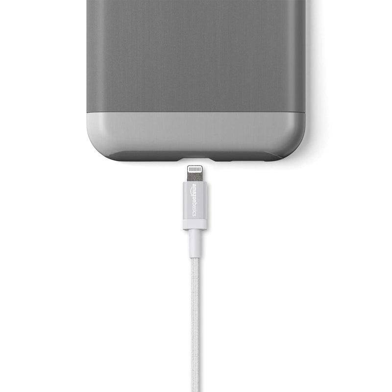 Amazon Basics Nylon USB-A to Lightning Cable Cord, MFi Certified Charger for Apple iPhone, iPad, Silver, 3-Ft 3 Foot 1-Pack - LeoForward Australia