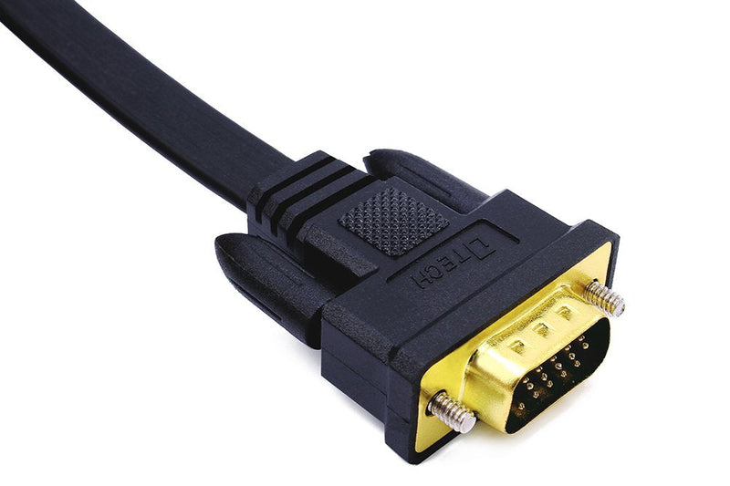  [AUSTRALIA] - DTECH 25ft Ultra Thin Flat Type Computer Monitor VGA Cable Standard 15 Pin Male to Male Connector SVGA Wire 25 Feet - Black