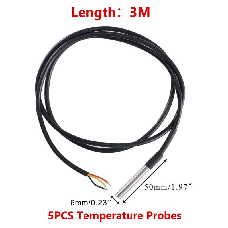  [AUSTRALIA] - BouGPeng 5 x 3M Cable Temperature Probe Waterproof Temperature Sensor Stainless Steel Waterproof Probe Thermal Cable -55 °C to +125 °C Compatible Arduino and Raspberry Pi