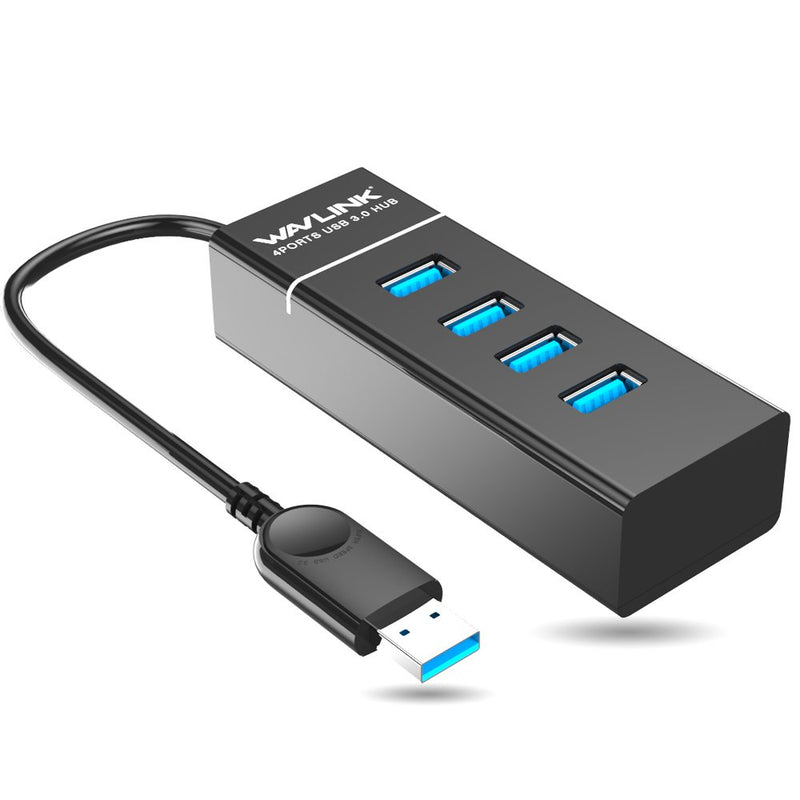 Wavlink USB 3.0 4 Vertical Port Bus-Powered Hub 18cm Tail Cable for Windows Mac (Black) - LeoForward Australia