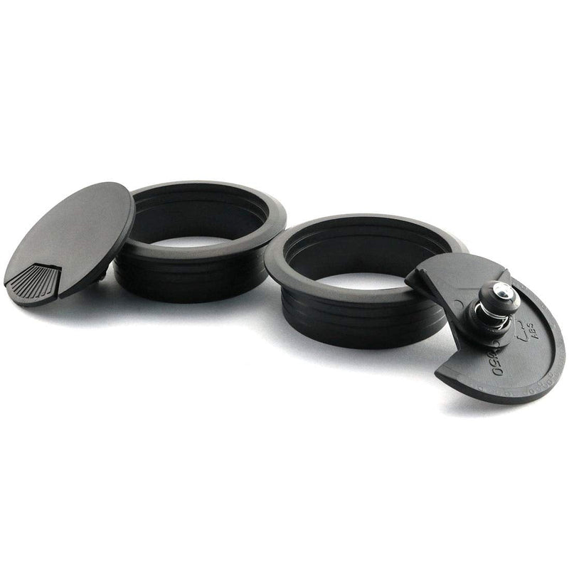  [AUSTRALIA] - HJ Garden 2pcs 2-3/8 inch Desk Wire Cord Cable Grommets Hole Cover for Office PC Desk Cable Cord Organizer Plastic Cover Black