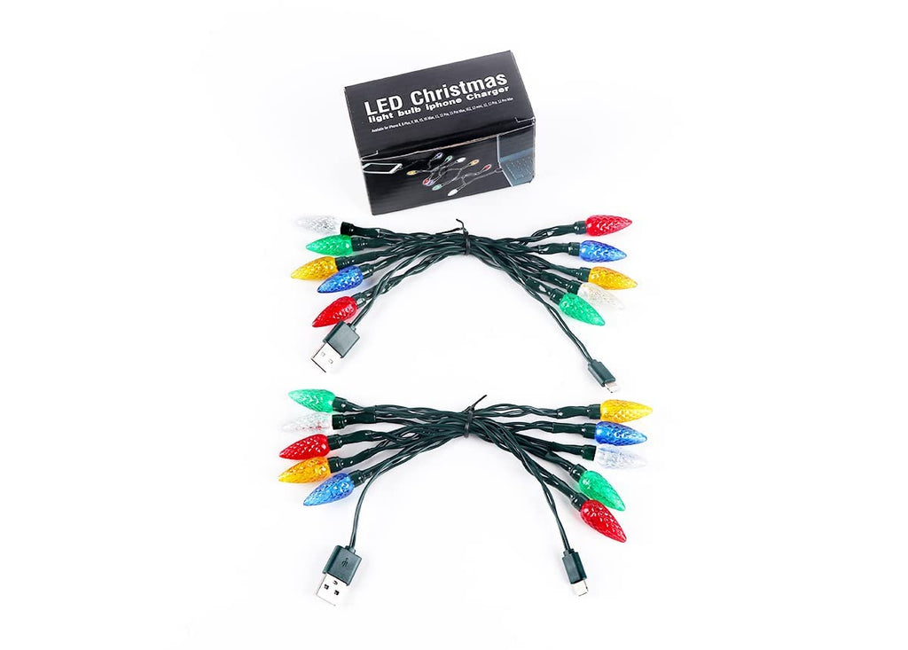  [AUSTRALIA] - YAGE Tale LED Christmas Light Phone Charger Cord USB and Bulb Charging Cable 50inch 10led Multicolor Bulbs Compatible with Phone5,6,7,8,X,XR,XS,XS Max,11/12/13mini,13,13Pro,13Pro Max etc (2pcs)… Multicolor-2pcs
