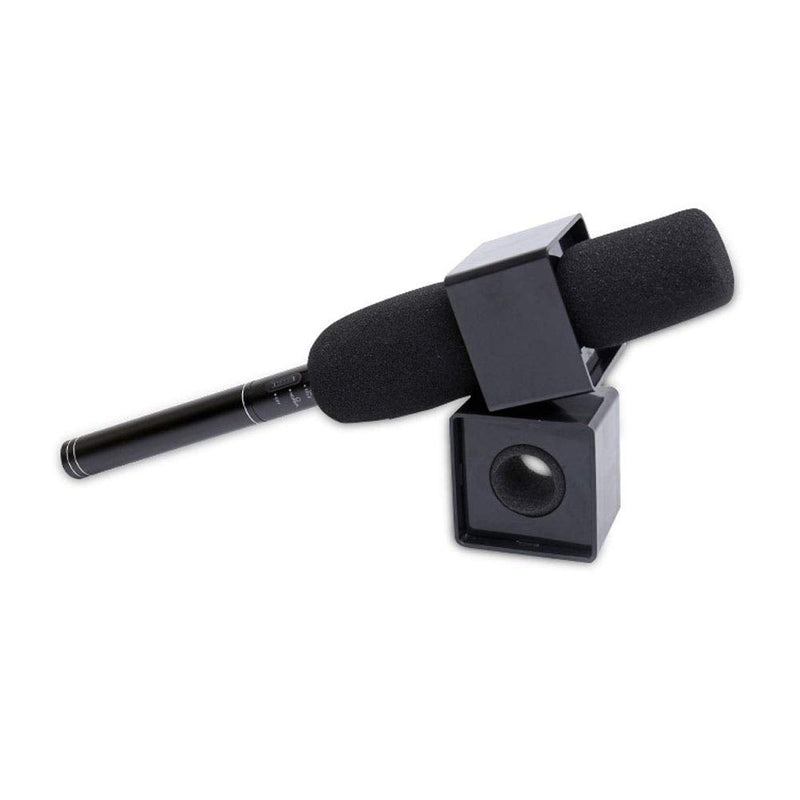  [AUSTRALIA] - Square Cube Shaped Microphone Flag Station Portable ABS Interview Mic Microphone Logo Flag Station for Karaoke, Stage, Interview (Black) Black