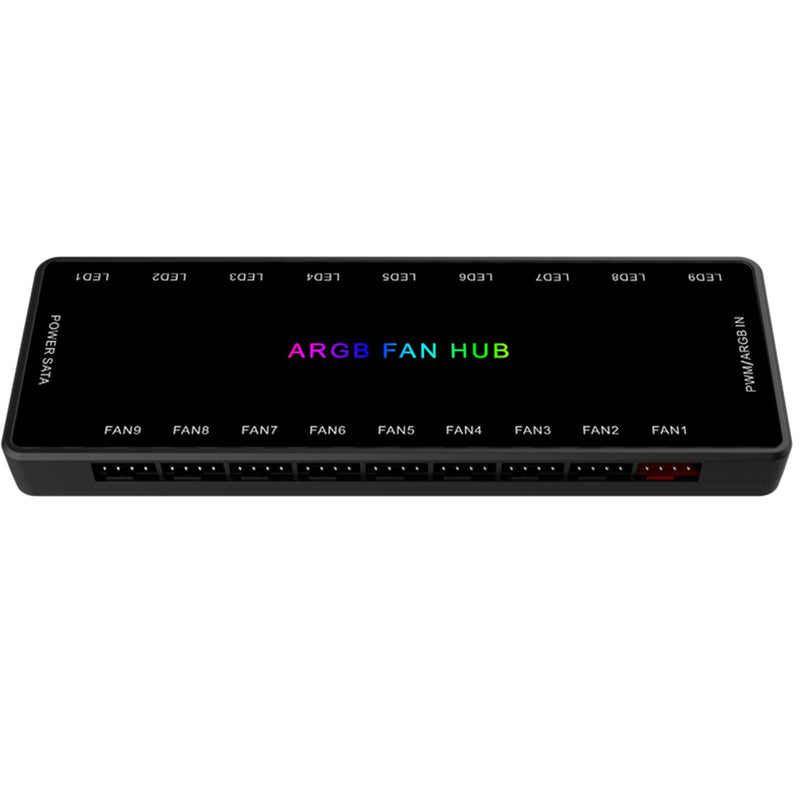  [AUSTRALIA] - ARGB PWM Fan Hub, Addressable 5V 3Pin ARGB & 12V 4Pin PWM 2-in-1 RGB Case Fan Hub with Hidden Magnetic Base and SATA Power 18 Port, Support 9 Computer CPU Fans Splitter