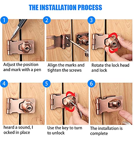  [AUSTRALIA] - 2 Packs Keyed Hasp Locks Twist Knob Keyed Locking Hasp for Small Doors, Cabinets and More,Stainless Steel Steel, Hasp Lock Catch Latch Safety Lock Door Lock with Keys (4inch, Copper) 4inch