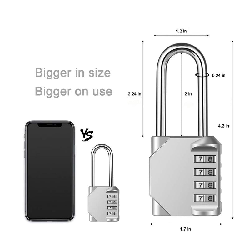  [AUSTRALIA] - Disecu 2.2 Inch Long Shackle Combination Lock 4 Digit Outdoor Waterproof Padlock for School Locker, Gym Locker, Hasp Storage, Fence, Gate, Cooler, Case (Silver, 2 Pack) Silver