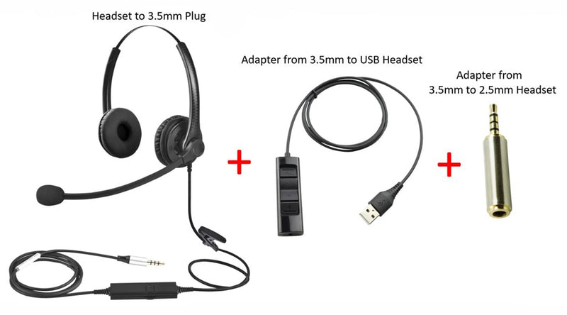  [AUSTRALIA] - 3.5mm Headset + 2.5mm + USB Adapter Headset Microphone for Business Skype Work from Home Call Center Office Video Conference Computer Laptop PC VOIP Softphone Telephone Noise Cancellation Headphone