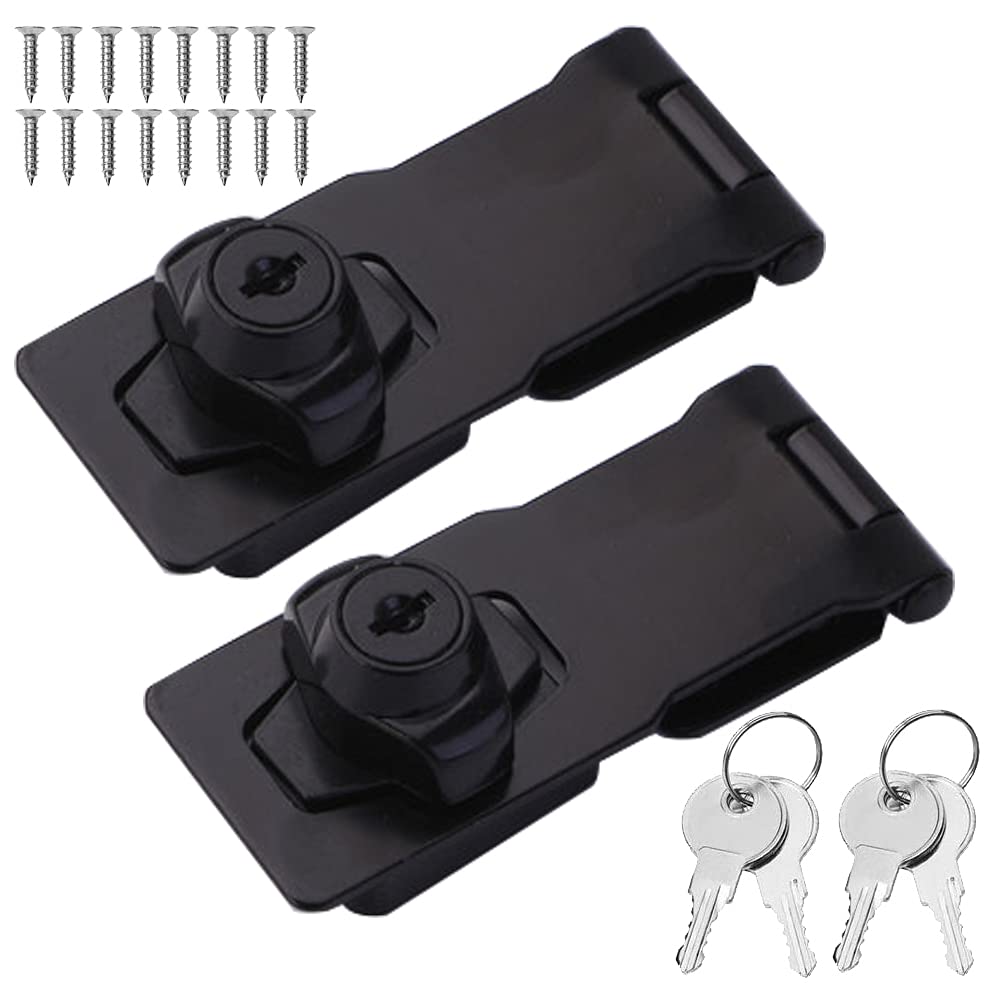  [AUSTRALIA] - 2 Pieces of 4-inch Key Lock hasp Lock, Cabinet knob Lock, Twisted Button Key Lock hasp with Key, Screws with Different Keys, Suitable for Small Doors, Cabinet Black