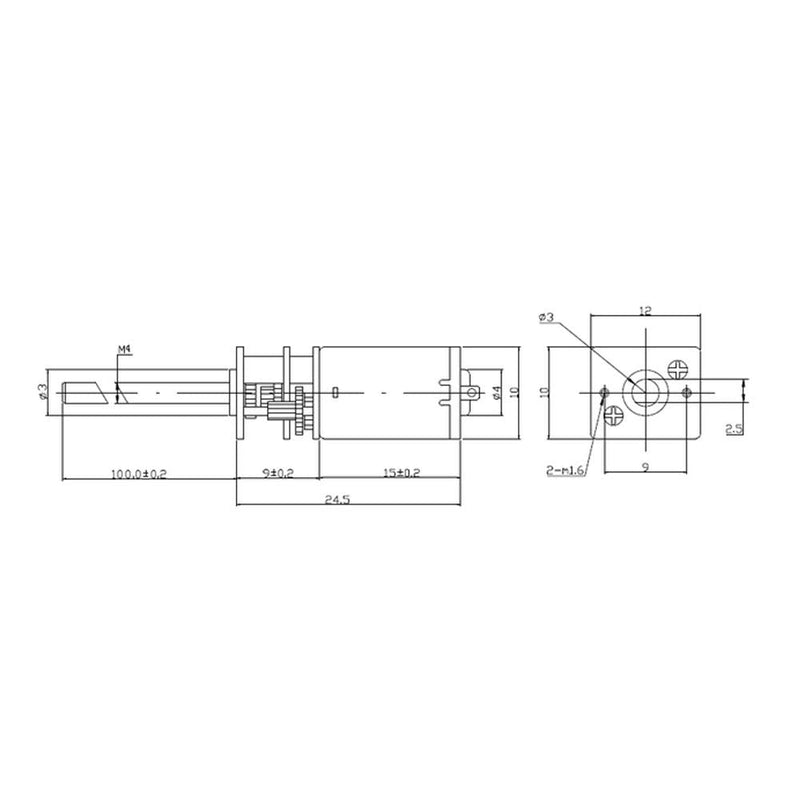  [AUSTRALIA] - DC 6/12V gear motor with long output shaft M4 x 100mm, gear motor 30/60/100/150/200/300/400/600 RPM(6V 200 rpm) 6V 200RPM