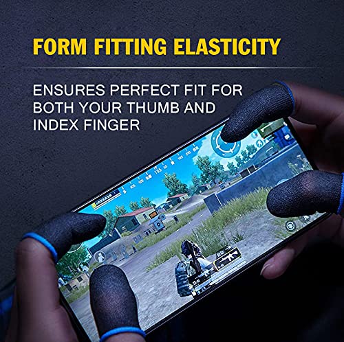 [AUSTRALIA] - Subzero League Mobile Gaming Thumb/Finger Sleeves, Claw Socks - Breathable, Anti-Sweat, Highly Sensitive, 18 Needle 100% Silver Threading, Ultra Thin Sleeves Compatible w/All Touchscreen Devices Black/Blue