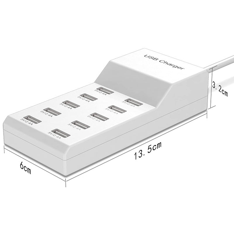  [AUSTRALIA] - USB Charger USB Charging Station 10-Port USB Desktop hub Wall Charger, Suitable for iPhone/iPad/Samsung Galaxy Note Tablet Android Smartphone Multi-Function Device (White)