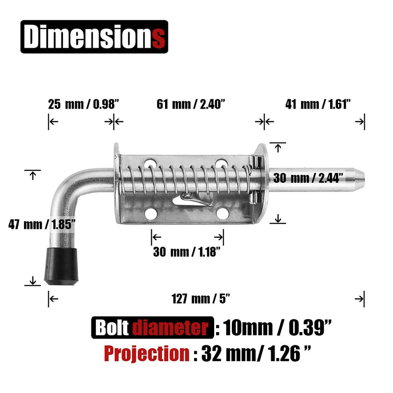  [AUSTRALIA] - JQK Spring Loaded Latch Pin, 304 Stainless Steel Barrel Bolt Thickened 2mm Door Lock, 5 Inch Brushed Finished, HSB300 1 128 mm