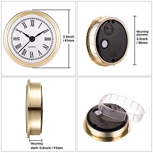  [AUSTRALIA] - Hicarer 2.4 Inch (61 mm) Quartz Clock Fit-up/Insert with Roman Numeral, Quartz Movement (Gold Rim) Gold Rim