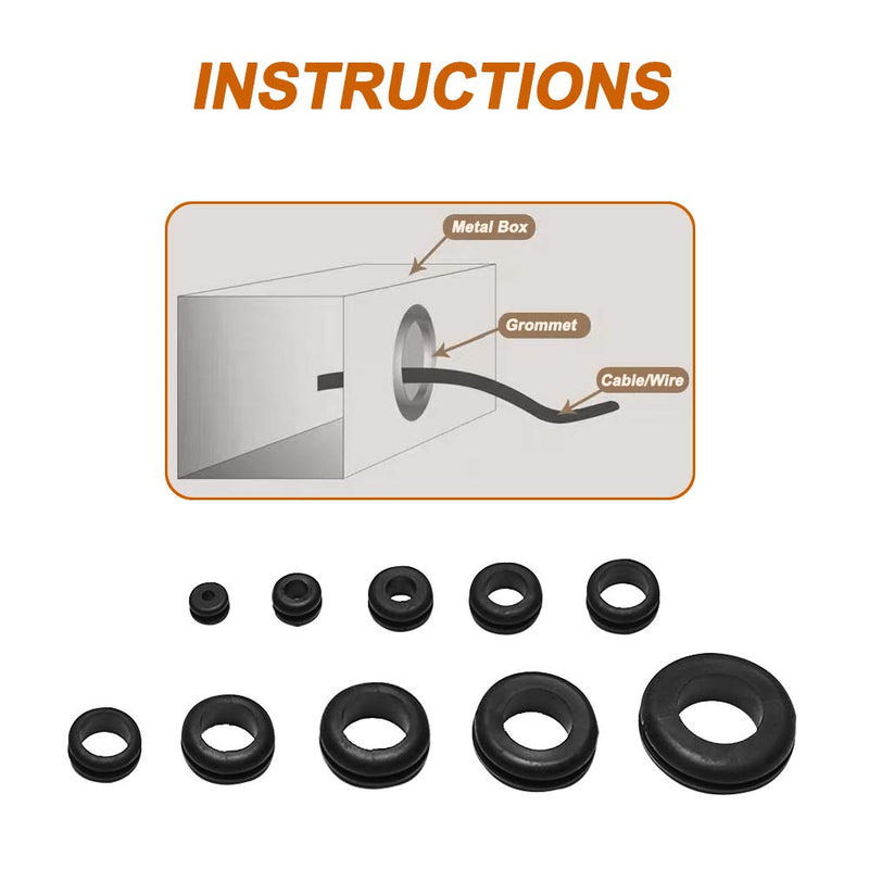  [AUSTRALIA] - ISPINNER 190pcs Rubber Grommet Assortment Kit, 9 Sizes Eyelet Ring Gasket 1/4" 5/16" 3/8" 7/16" 1/2" 5/8" 3/4" 7/8" 1" (Black) Black