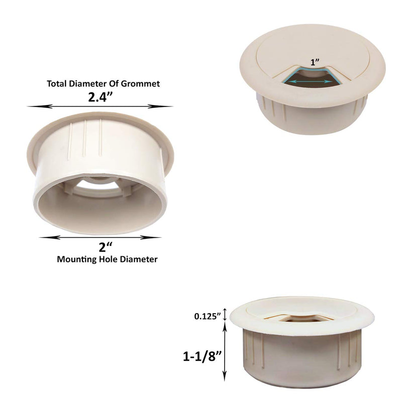 CordAway Round Plastic Desk Grommet, Adjustable, 2" Diameter, 1-1/8" deep, Almond, 3/Pack 2" 3-Pack - LeoForward Australia