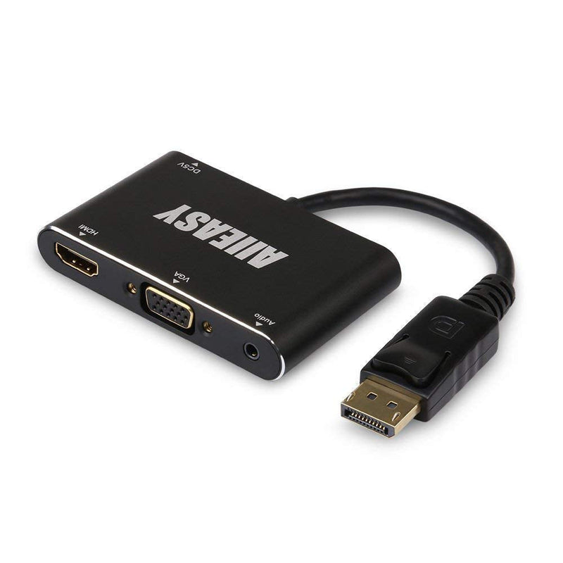 [AUSTRALIA] - AllEasy DP to HDMI Adapter, DisplayPort to HDMI/VGA Adapter 2-in-1 4K UHD Converter Adaptor Dual Screen Display with Audio Output Gold-Plated Cord for Lenovo Dell HP and Other (Male to Female, Black)