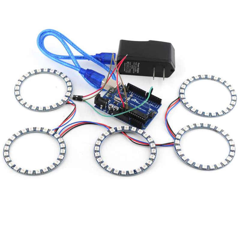  [AUSTRALIA] - DIYmall 24 Bits RGB LED Ring 24 X WS2812B WS2812 5050 Lamp Light with Integrated Drivers, Full Color Light Addressable Ring for Arduino Raspberry Pi ESP32 (Pack of 5pcs)
