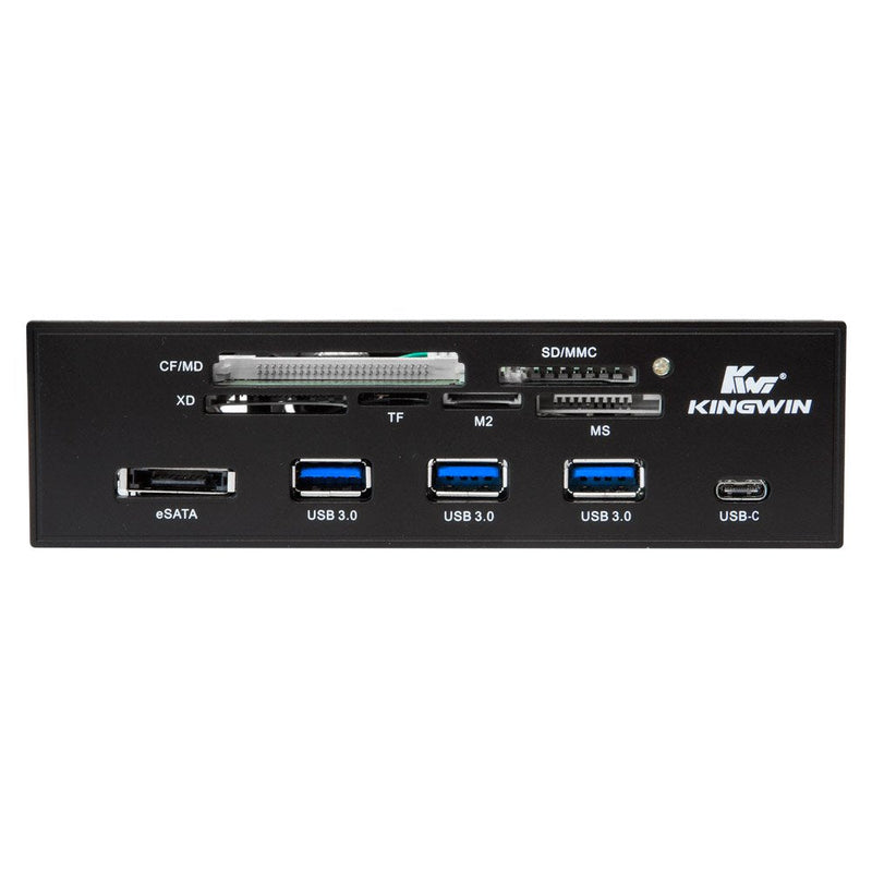  [AUSTRALIA] - Kingwin Powered USB Hub 3.0 w/ 1 USB-C Port, SD Card Reader & Micro SD Card Reader - Sata Power Port w/Lightning Speed Data Transfer Up to 5Gbps - 5.25" Computer Case Front Bay, black (KW525-3U3CR)