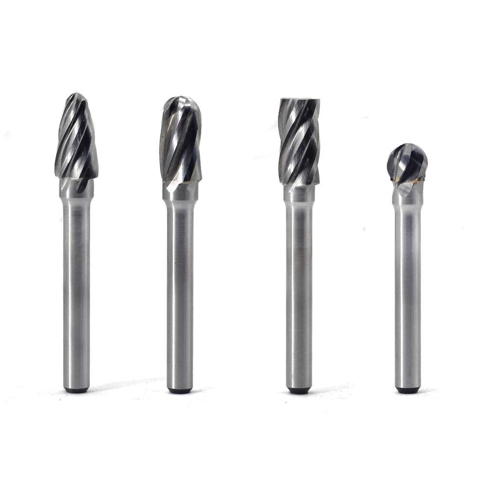  [AUSTRALIA] - Carbide Burrs Set 4pcs JESTUOUS 1/4 Inch Shank Diameter Aluminum Rotary Files Single Cutting Edge for Die Grinder Drilling Bits Metal Carving Engraving