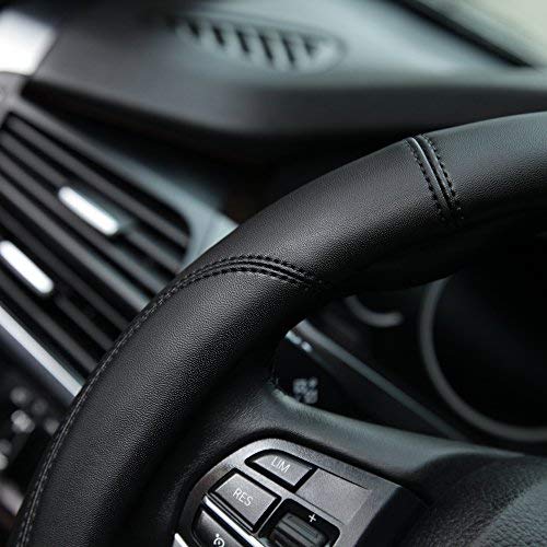 Valleycomfy Microfiber Leather Steering Wheel Cover Universal 15 inch (Black) B Black Medium(Standard) Size[14.5"-15"] - LeoForward Australia