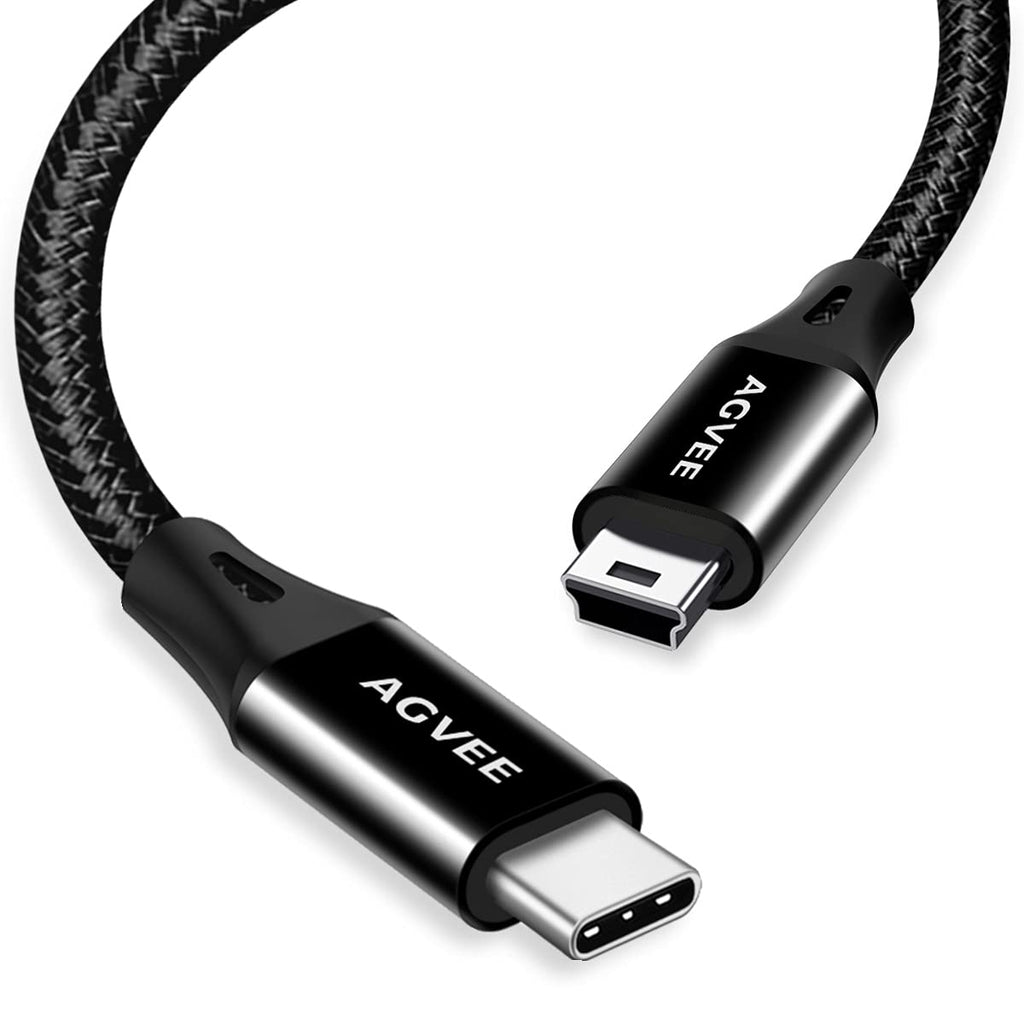  [AUSTRALIA] - AGVEE 2 Pack 6ft USB-C to Mini USB Cable, Braided Durable Mini-B 5-Pin to Type-C Data Charging Charger OTG Cord for Hero 3+, PS3 Controller, Canon Nikon Camera, GPS, Blue Yeti, Black 6ft+6ft