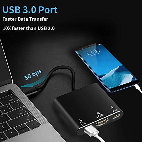  [AUSTRALIA] - USB C to HDMI Adapter, Qidoou Type C Adapter Multiport USB C Hub with 4K HDMI Output, USB 3.0 Port and USB-C Charging Port Compatible MacBook/iMac/Chromebook/Samsung/Projector/Laptop (Black) Black
