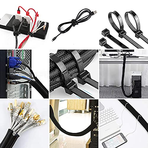  [AUSTRALIA] - 126 pcs Cord Management Organizer Kit 4 Cable Sleeve split with 10pcs Self Adhesive Cable Clips Holder, 10pcs and 2 Roll Self Adhesive tie and 100 Fastening Cable Ties for TV Office Home Electronics Black