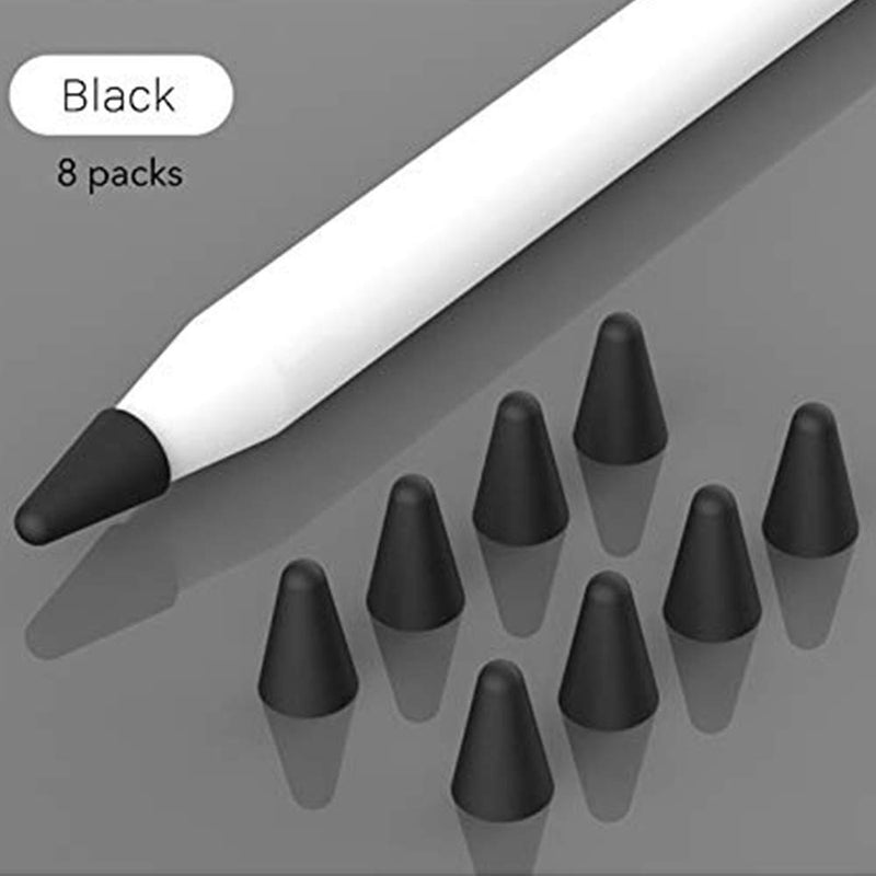 OneCut 8 Pcs Silicone Pencil Nib/Tip Protector Cap for Drawing Noiseless Compatible for Apple Pencil 1st/2nd Replacement Non-Slip Writing Nib/Tip Protector (Black) Black - LeoForward Australia