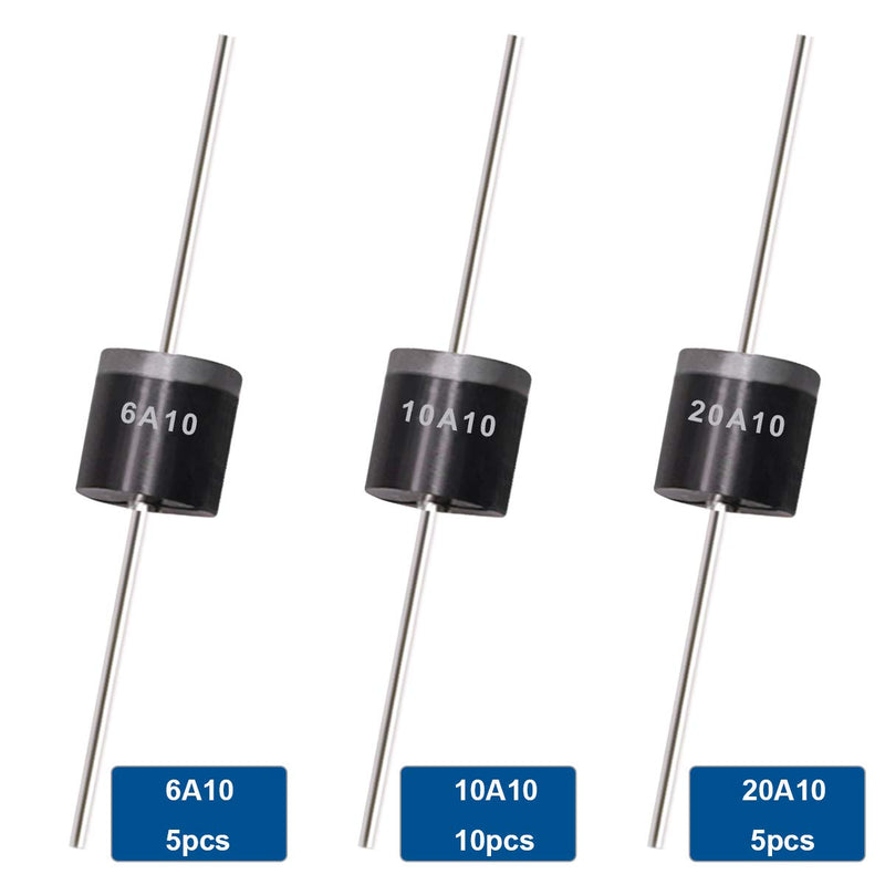 Tnisesm 20 Pcs 6A10, 10A10, 20A10 Rectifier Diode Kit 1000 Volt Electronic Silicon Diodes 6A10-10A10-20A10 - LeoForward Australia