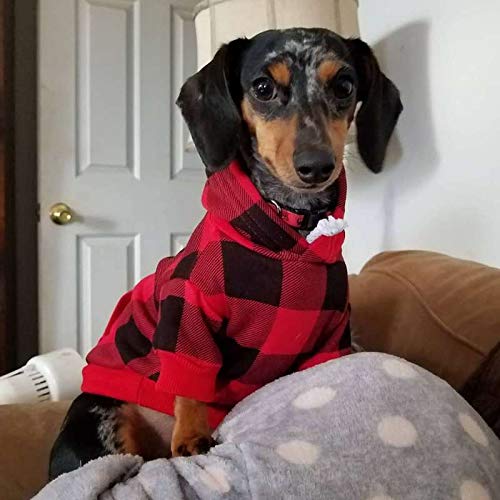 Plaid Dog Hoodie Pet Clothes Sweaters with Hat X-Small (Pack of 1) Red - LeoForward Australia