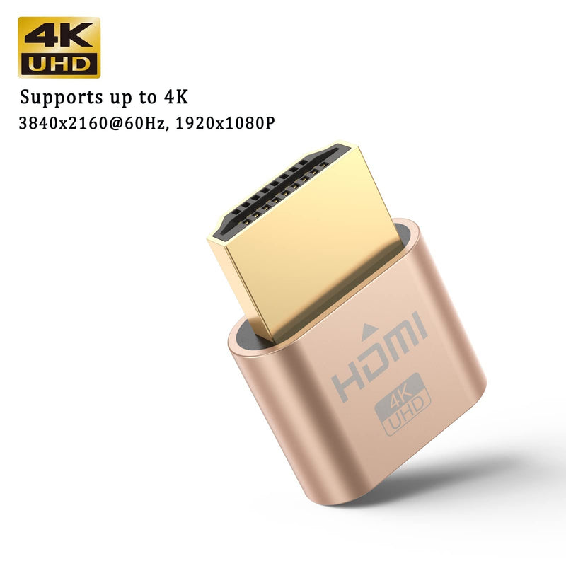  [AUSTRALIA] - HDMI Dummy Plug 4K 2-Pack, Dummy HDMI Display Emulator Adapter HDMI Virtual Monitor Supports 3840x2160@60Hz Compatible with Windows, Mac OS, Linux 1 inch Gold