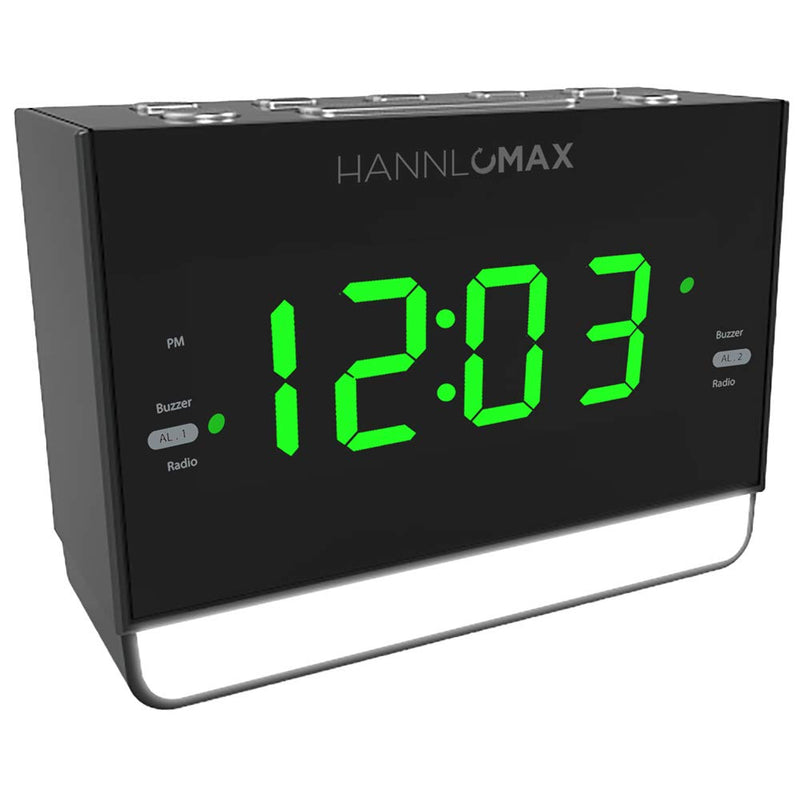 HANNLOMAX HX-128CR Alarm Clock Radio, PLL FM Radio, 1.2 inches Green LED Display, Dual Alarm, 6 Levels Night Light, USB Port for 1A Charging, AC/DC Adaptor Included - LeoForward Australia