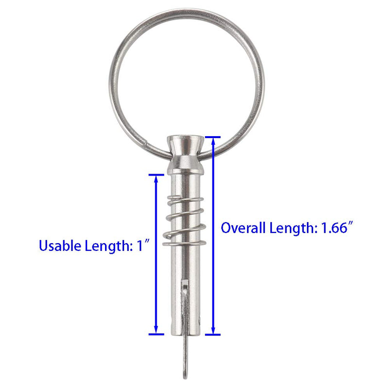  [AUSTRALIA] - VTurboWay 4 Pack Quick Release Pin 1/4" Diameter w/Drop Cam & Spring, Usable Length 1", Full 316 Stainless Steel, Bimini Top Pin, Marine Hardware, All Parts are Made of 316 Stainless Steel