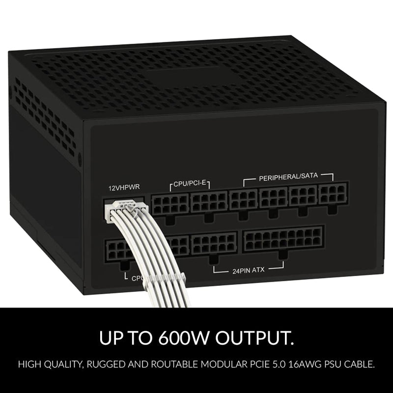  [AUSTRALIA] - LINKUP - AVA Left Angle 600W PCIE 5.0 12VHPWR (16Pin/12+4) 16AWG Sleeved High Current Power PSU Cable - 70cm - (White) Compatible with All RTX 4000 and RTX 3000 FE GPUs GPU - 12VHPWR - 70cm White - 12VHPWR Left Angle Power Cable