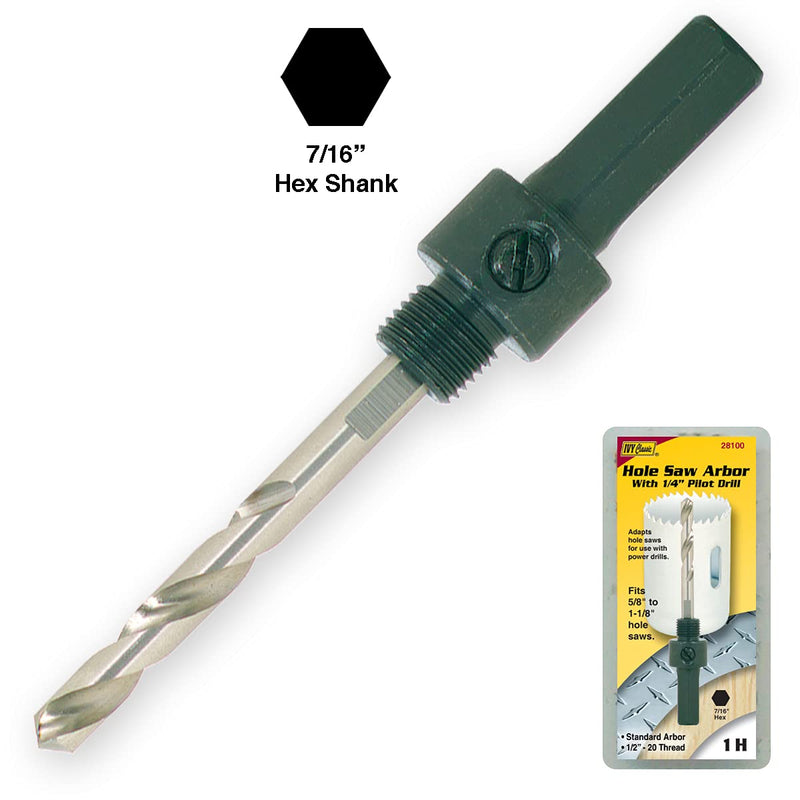 IVY Classic 28100 1H 7/16-Inch Hex Shank Hole Saw Arbor, Fits 5/8 through 1-1/8-Inch Hole Saws, 1/Card - LeoForward Australia