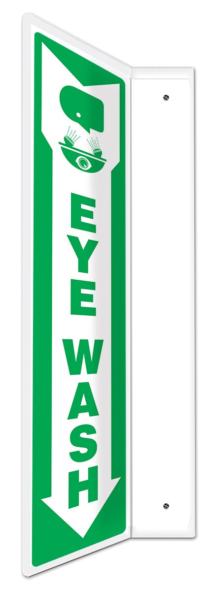  [AUSTRALIA] - Accuform"Eye Wash (Arrow Down)" 90D Projection Sign 90D, 18" x 4", High-Impact Plastic with Pre-Drilled Mounting Holes, PSP437 90 Degree Projection