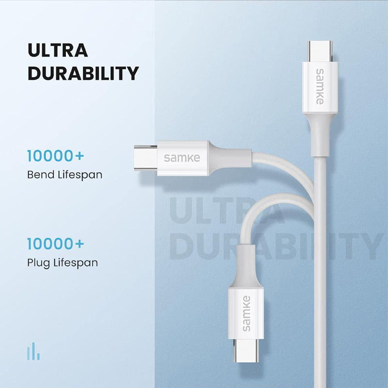 [AUSTRALIA] - 【2-Pack】SAMKE USB C to USB C Fast Charging Cable 60W Type C Cable 6.6ft - USB C Charger Cord Compatible with Laptops Phones Samsung Galaxy S21 S20+Ultra S21, Google Pixel 2/3/3a/4 XL, More 6.6ft+6.6ft White