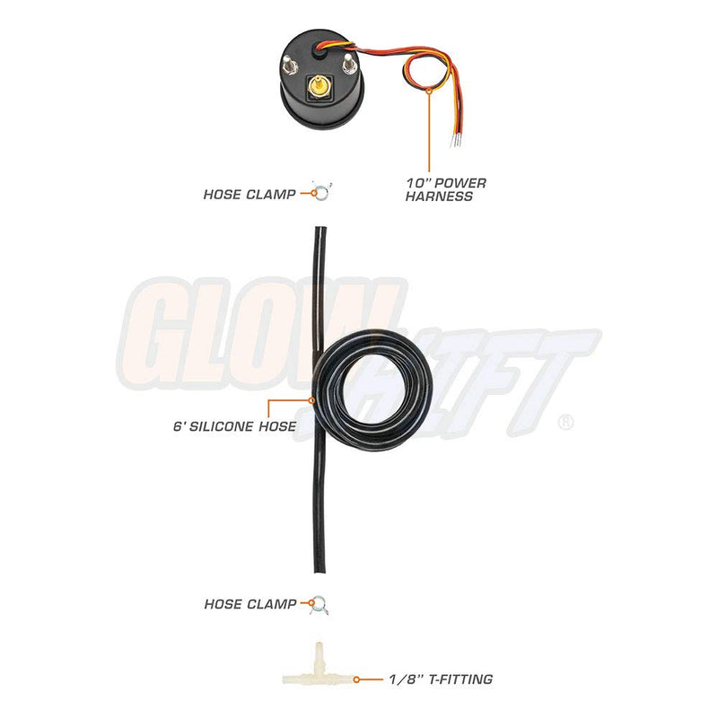  [AUSTRALIA] - GlowShift Tinted 7 Color 15 PSI Turbo Boost/Vacuum Gauge Kit - Includes Mechanical Hose & T-Fitting - Black Dial - Smoked Lens - for Cars - 2-1/16" 52mm