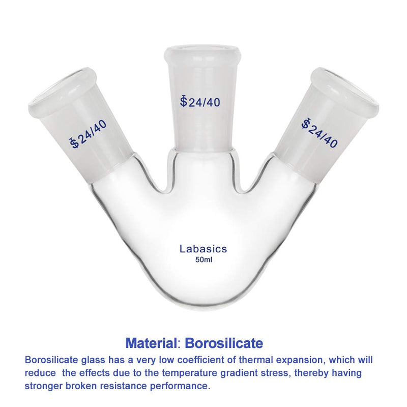 Labasics Glass 50ml 3 Neck Round Bottom Flask RBF, with 24/40 Center and Side Standard Taper Outer Joint, 50ml - LeoForward Australia