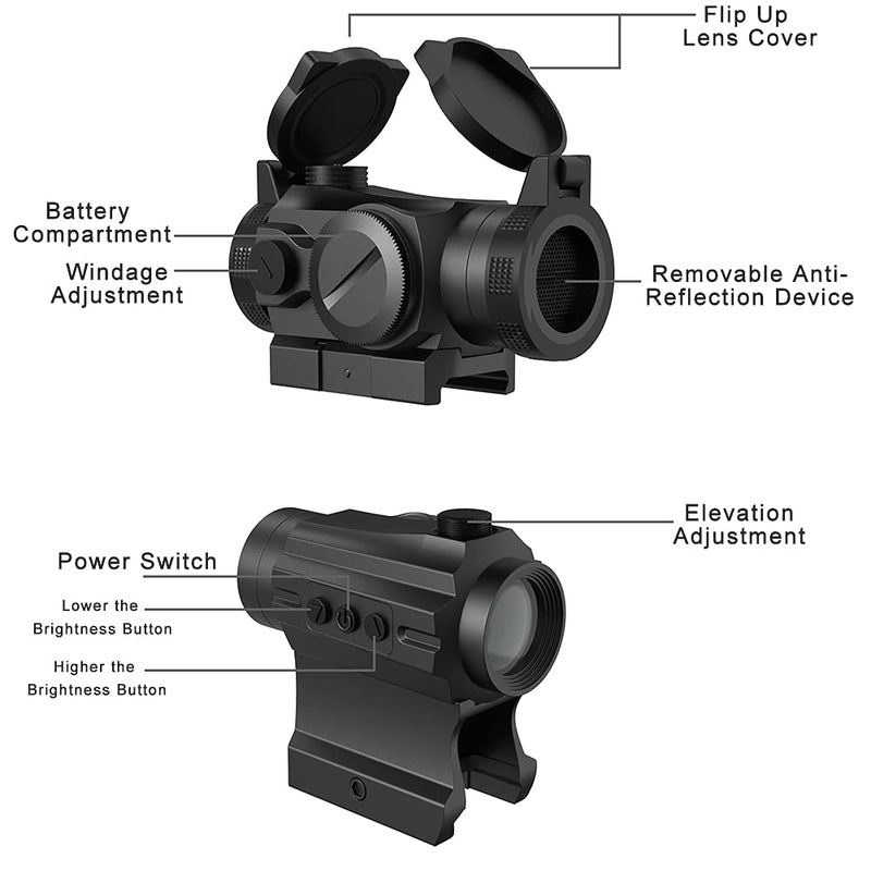  [AUSTRALIA] - Beileshi 2MOA Red Dot Sight,1x20mm Compact Red Dot Optics with Low Profile and Absolute Co-Witness Mount,Lens Covers and Anti Reflection Device