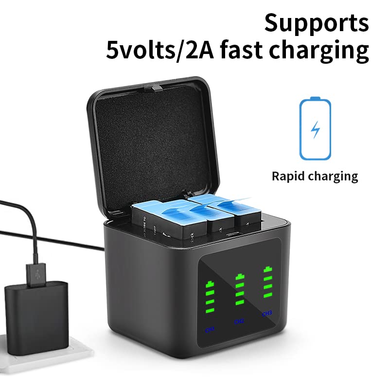  [AUSTRALIA] - Eeyrnduy Rechargeable Battery Replacement for Gopro Hero 9/Hero 10/Hero 11 Black Camera 3-Pack Batteries and 3-Channel USB Charger Combo