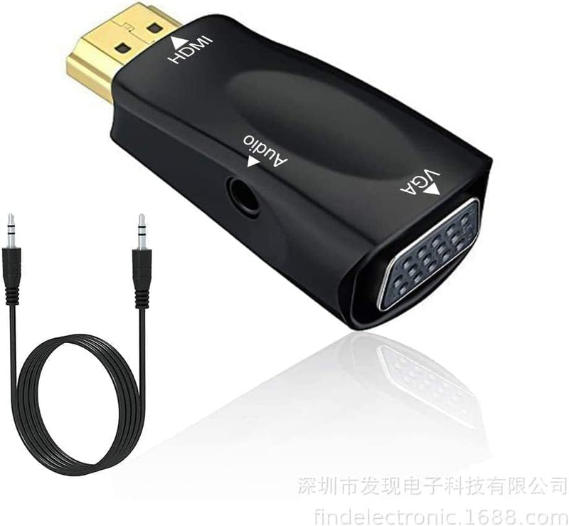  [AUSTRALIA] - HDMI to VGA Converter, Audio Cable 1080P 60Hz HDMI Male VGA Female Adapter with Audio Transmission 3.5mm Jack Audio Socket Gold Plated Connector