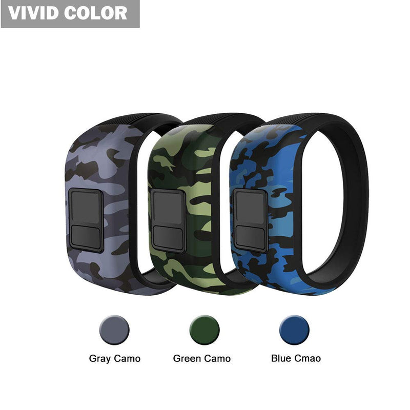 iBREK for Garmin Vivofit jr/jr 2/3 Bands, Silicone Stretchy Replacement Watch Bands for Kids Boys Girls Small Large(No Tracker)-Small,3 Pack:Blue&Green&Gray Camo 3 Pack:Blue&Green&Gray Camo - LeoForward Australia