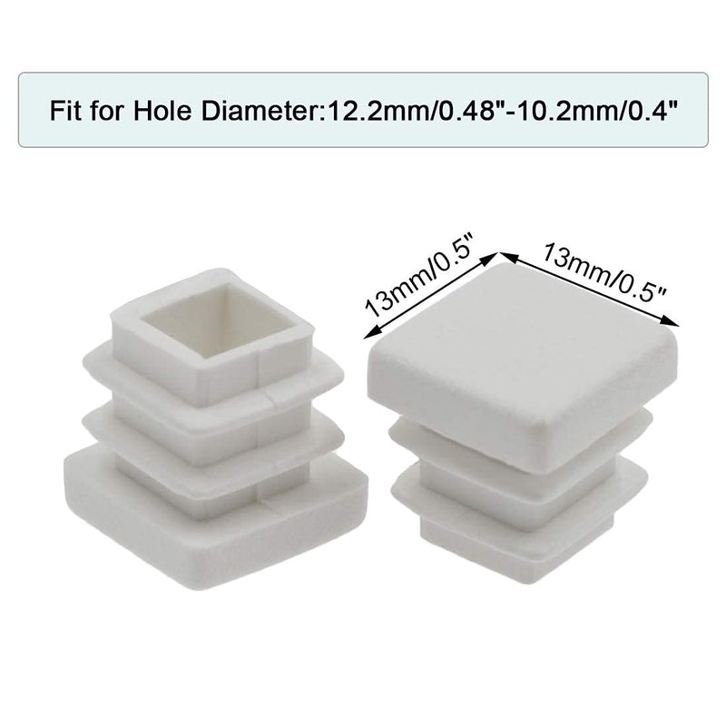  [AUSTRALIA] - Suiwotin 12Pack 13mm (1/2 Inch) Square White Plastic Plug, Square Tubing End Caps, Tubing Post End Cap for Square Tubing/White Plastic Square Plugs (White ) 13mm (1/2 Inch)