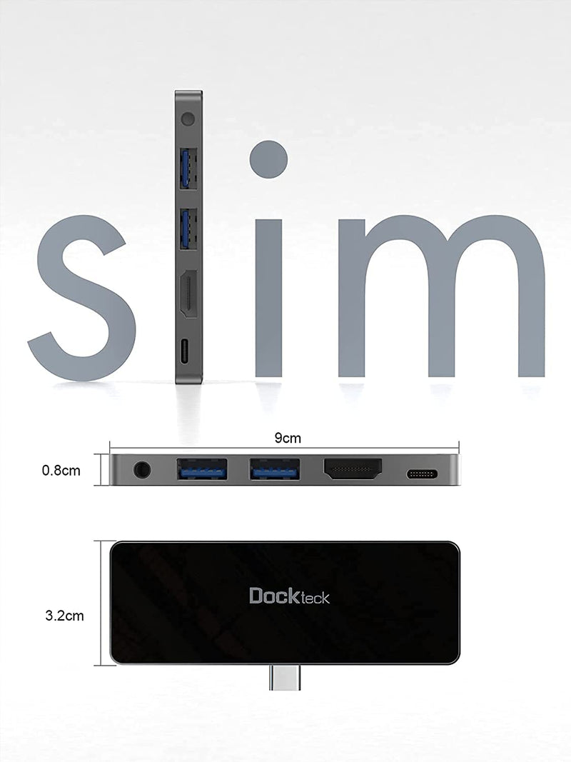  [AUSTRALIA] - iPad Pro USB C Hub, Dockteck 5 in 1 Adapter for iPad Pro 2021 2020 iPad Air 4 iPad Mini 6, iPad Dongle with 4K@60Hz HDMI, 100W PD, 2 USB 3.0 and 3.5mm Headphone Jack, Accessories